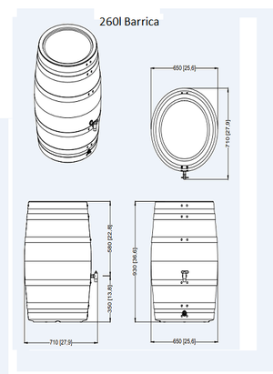 Barrica rain water barrel water butt -260 and 420 litre capacity