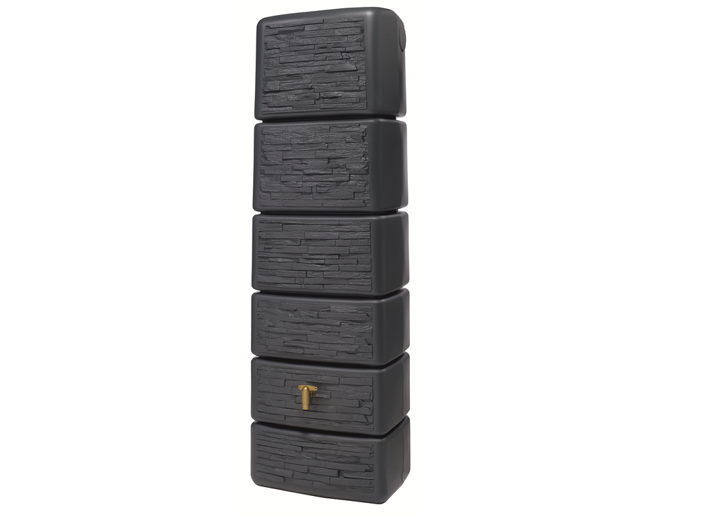 300l slim wall water butt stone or wood effect - free tap - Freeflush Rainwater Harvesting Ltd.