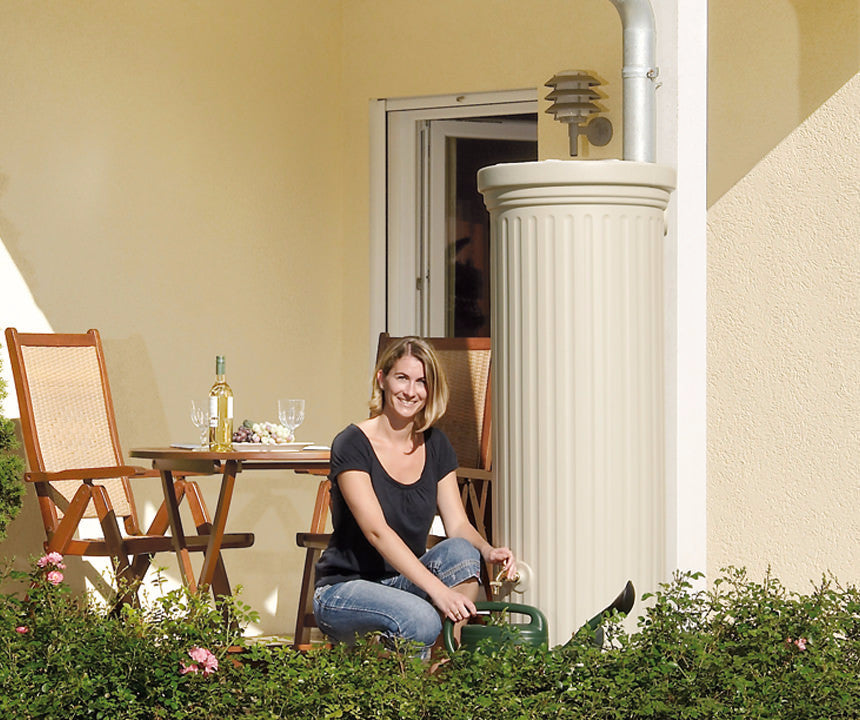Stone Effect Column Water Butt - 330, 500, 1000 and 2000 litre capacity - Freeflush Rainwater Harvesting Ltd.