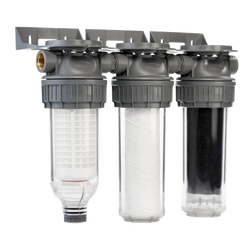 Grey Triplex 10" Rainwater Filter with Flush Valve - Freeflush Water Management Ltd. 