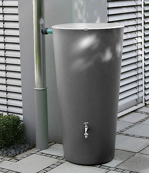 Elegant modern rainwater harvesting rainbowl water butt 210 litre, including tap and diverter - Freeflush Rainwater Harvesting Ltd. 