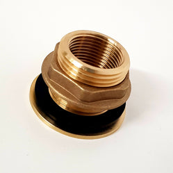 Brass bulkhead fitting tank connector 1" male x 3/4" female thread - Freeflush Rainwater Harvesting Ltd. 