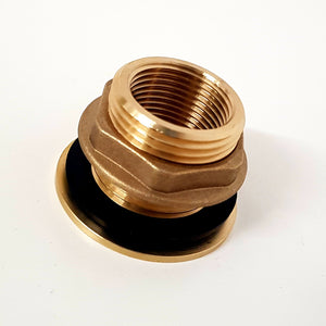 Brass bulkhead fitting tank connector 1" male x 3/4" female thread - Freeflush Rainwater Harvesting Ltd. 