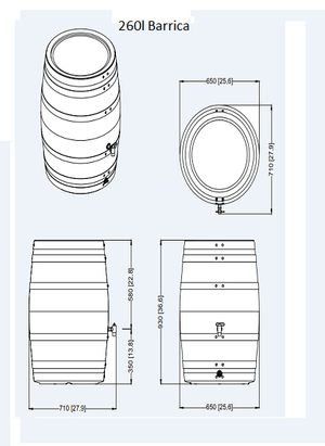 Barrica rain water barrel water butt -260 and 420 litre capacity - Freeflush Water Management Ltd. 