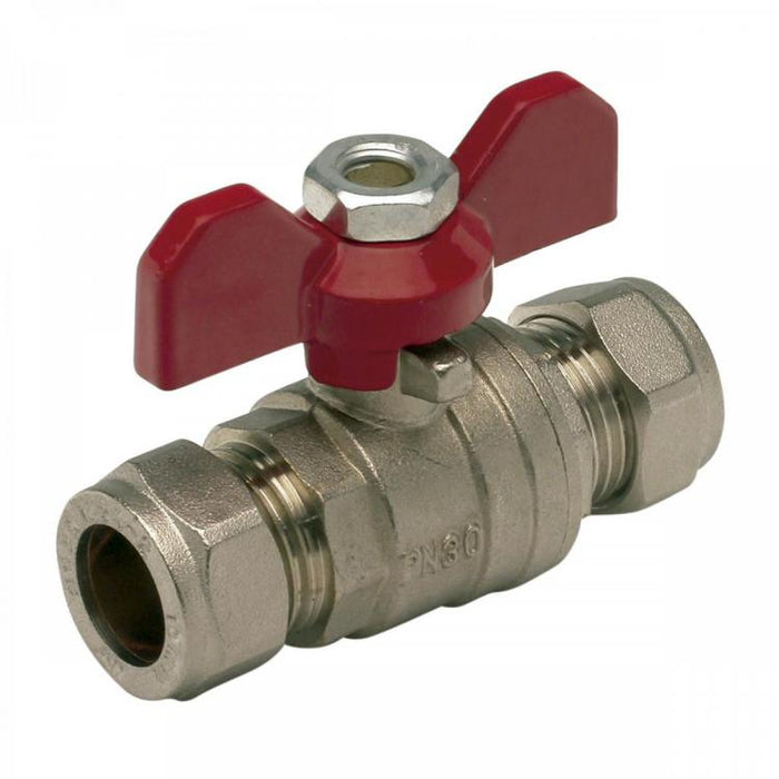 15 and 22mm Brass Compression Valve with Butterfly Handle