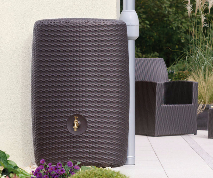 Slim Rattan Effect Water Butt Sunda -  Mocca 300 litre